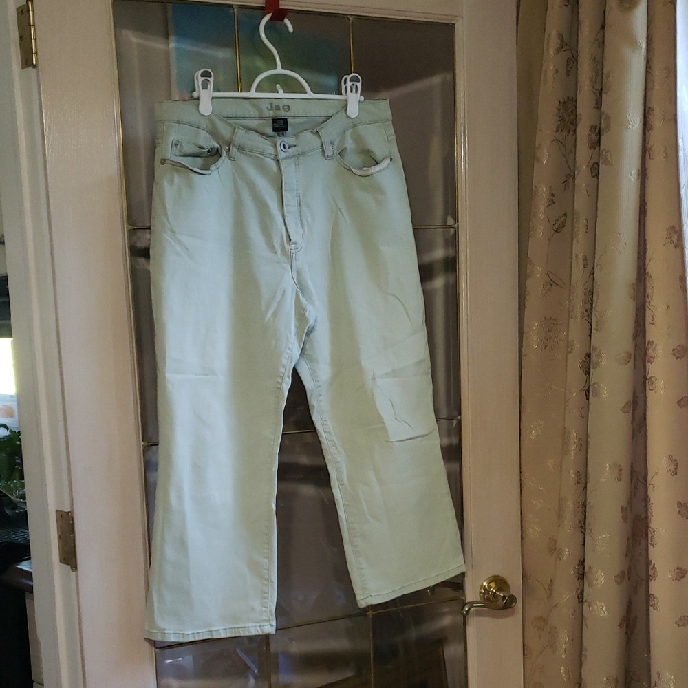 Jag Jeans Light Pasyel Green Cropped Mom Baggy Fit High Waist Womens Size 16